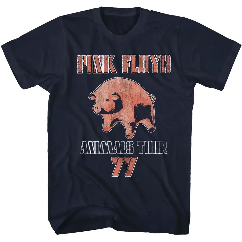 90s Vintage Rock Tops Pink Floyd T-Shirt Animals USA Tour 1977 Navy Blue T Shirt 1Cotton Graphic Tees Vintage Print T-shirt