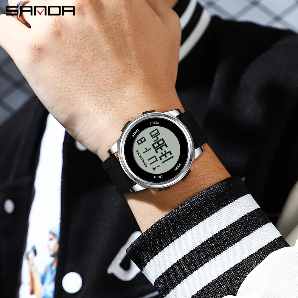 Fashion SANDA Top Brand 9067 Top Brand Luxury LED Stop Waterproof Men\'s Electronic Clocks Digital Military Sports Wrist Watches