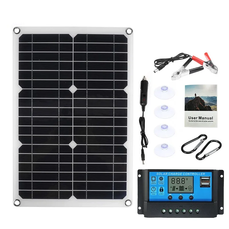 20W Solar Panel Kit 18V Multifunctional Ultra-thin Monocrystalline Dual USB Solar Panel Portable Solar Outdoor Emergency Power