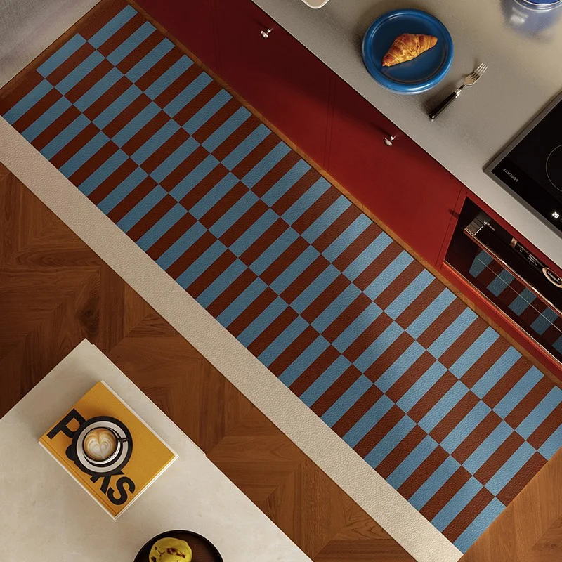 Kitchen Carpet Geometric Pattern Non-slip Waterproof Oil-proof Kitchen Mat Long Strip Runner Kitchen Rugs Wipeable Washable Mats