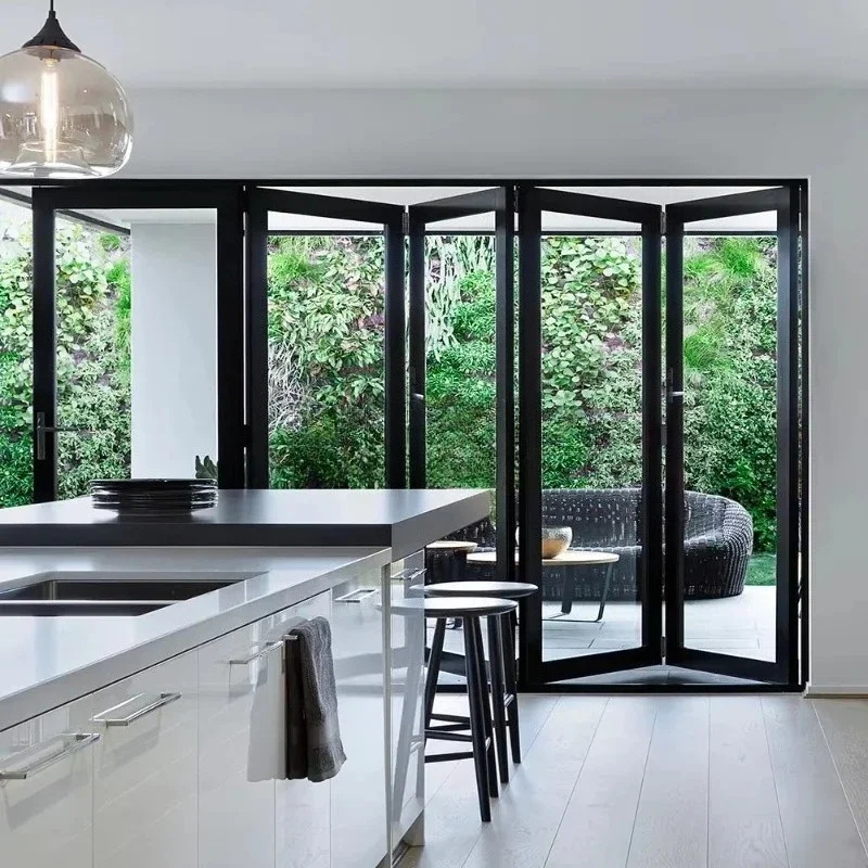 Impact Energy Saving Design  Aluminium Glass Bifold Exterior Folding Patio Doors Waterproof Windproof  For Home Garden