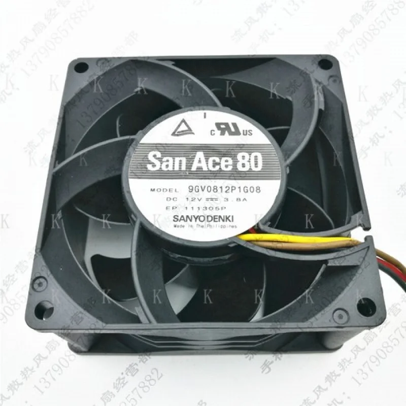 

C for Sanyo 9GV0812P1G08 8038 DC12V 3.8A 8CM 4-Wire High Airflow Cooling Fan