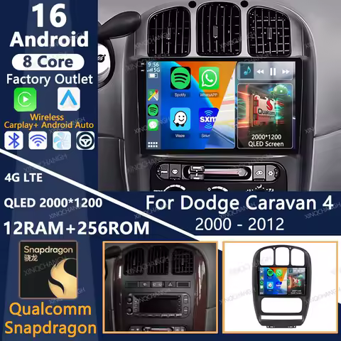 Android 16 Car Radio For Dodge Caravan 4 For Chrysler Grand Voyager RS 2000 - 2012 QLED GPS Navigation 2DIN Head Unit 4G WIFI BT