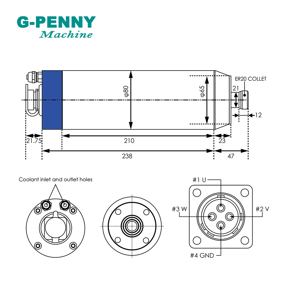 Imagem -02 - G-penny Cnc Motor do Eixo 110v 220v 380v 2.2kw Er20 Refrigerado a Água Peças Rolamentos de Madeira Pedra de Trabalho do Eixo do Motor