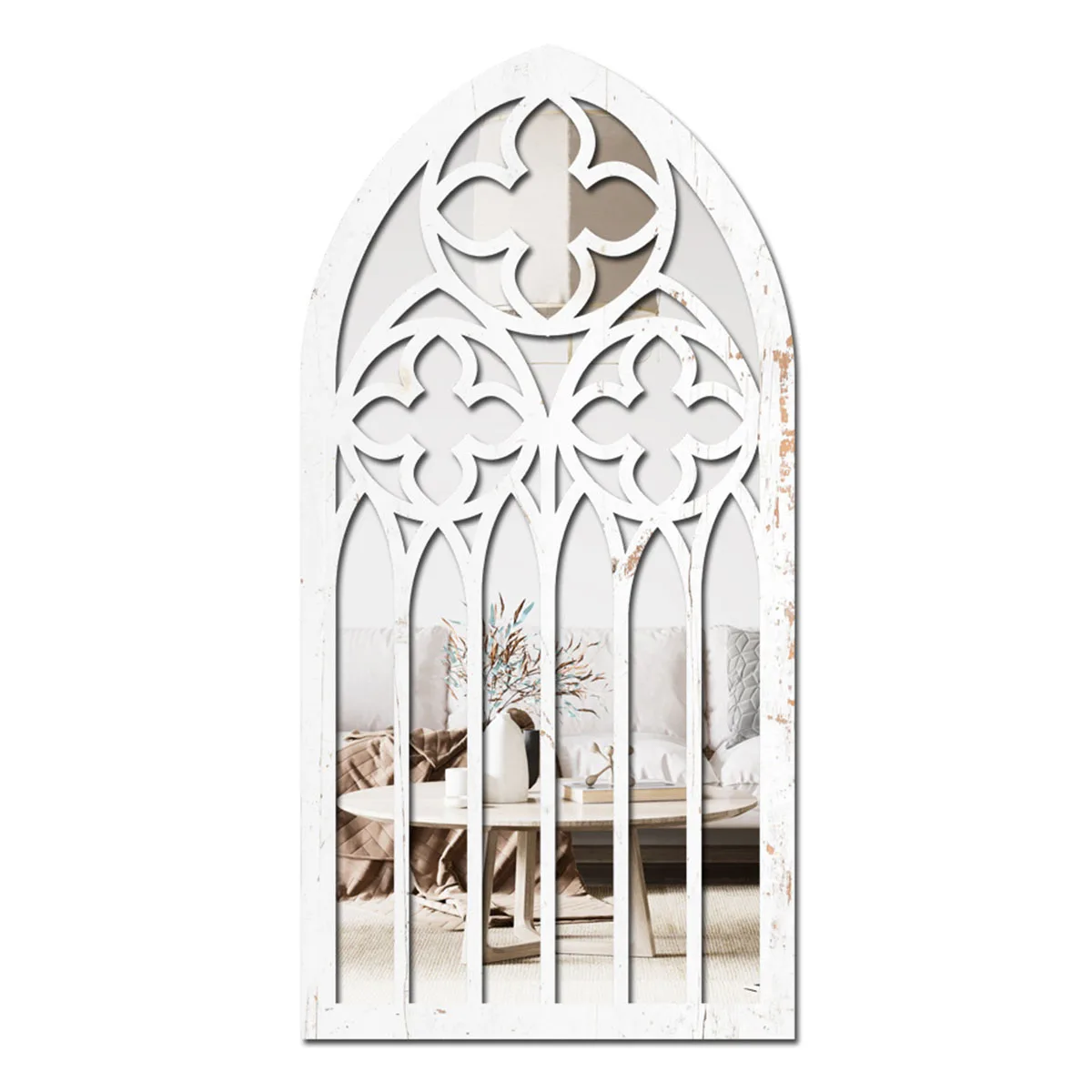 

Wall Mirror, Farmhouse Wall Decor, Rustic Wood Framed Decor Mirror, Wood Windowpane for Bathroom, Bedroom, Entryway, Living Room