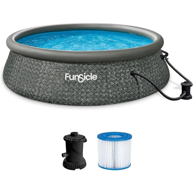 

Funsicle 12 Foot by 36 Inch Quickset Round Inflatable Ring Top Outdoor Above Ground Swimming Pool Set with Pump