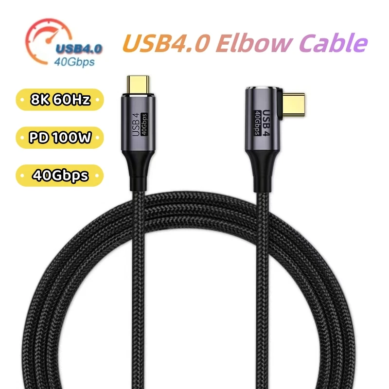 

40Gbps USB4.0 Elbow Cable Type C to Type C 8K@60Hz PD 100W 5A 20V Fast Charging Type-C Cable for Macbook Pro Data Cord