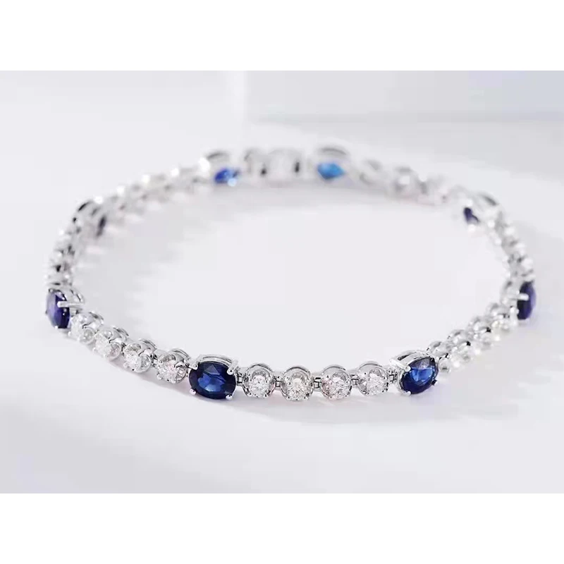 18K Gold Sapphire 3.6 Carat Natural Diamond 1.2 carat Women Bracelets Wedding Gift K-Gold Fine Jewelry