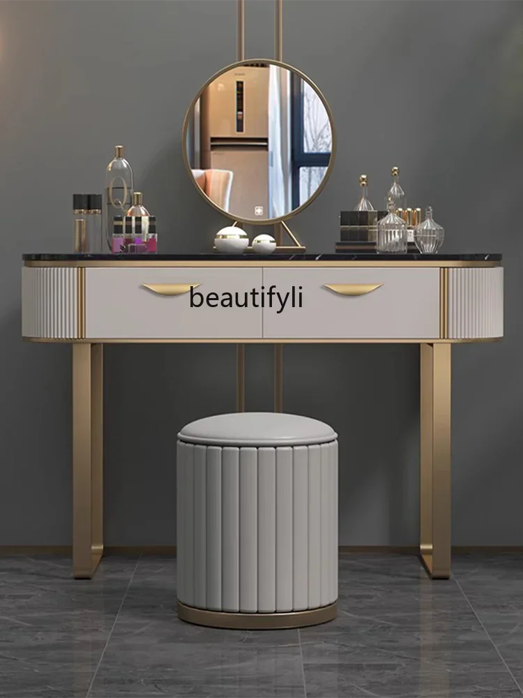 lt Light Luxury Dressing Table Bedroom Marble Makeup Table Modern Simple Stainless Steel Storage Cabinet with Mirror