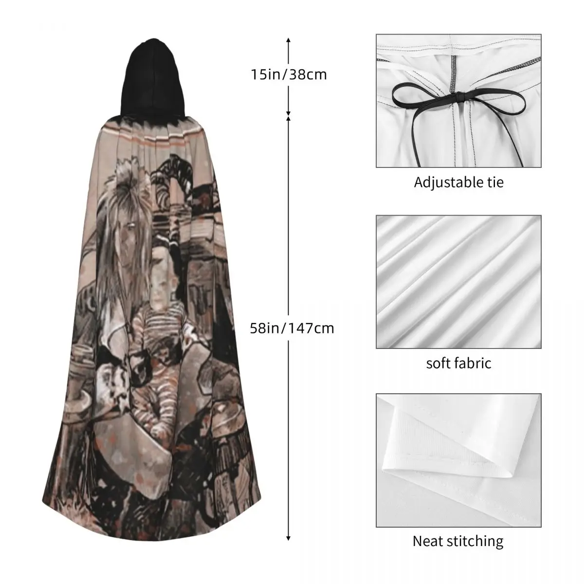 متاهة جاريث وتوبي عباءة طويلة بغطاء للرأس ساحرة في القرون الوسطى زي تنكري كيب حفلة الهالوين للبالغين للجنسين