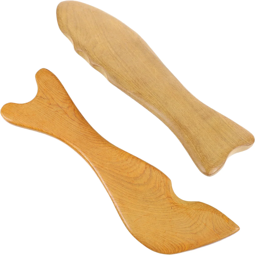 2 Pcs Massager Fish-shaped Gua Tablets Wood Board Square Guasha Face Neck Tool Travel Scraping Plate