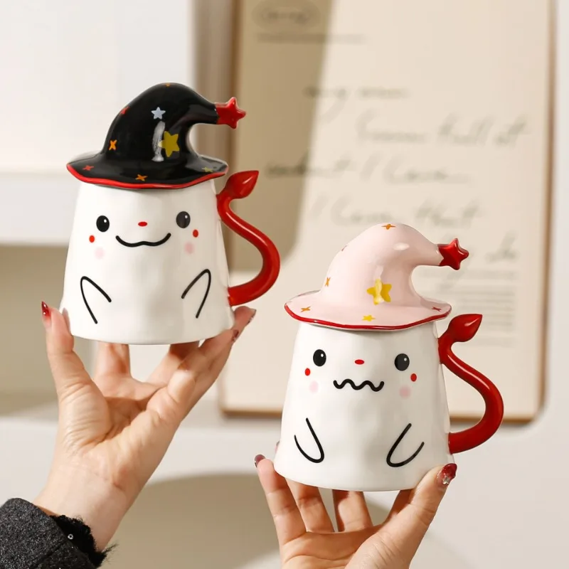 

Weird Ghost Ceramic Cup Cute Creative Styling High-value Couple Girls Festival Halloween Mugs with Lid Mugs Demon Coffee Cup