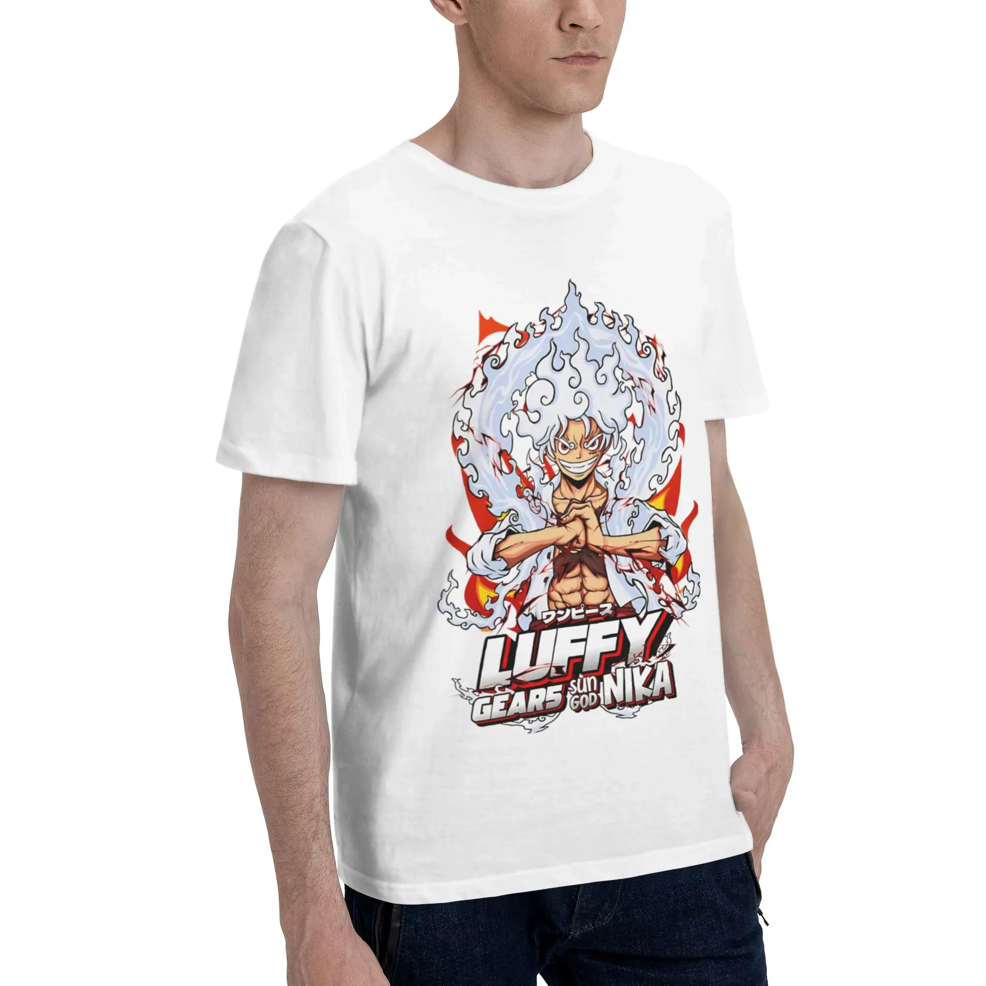 One Piece Gear 5 Sun God Nika Monkey D Luffy Men's T Shirts Humorous Tees Short Sleeve Crew Neck Cotton Unique Clothes T-Shirt