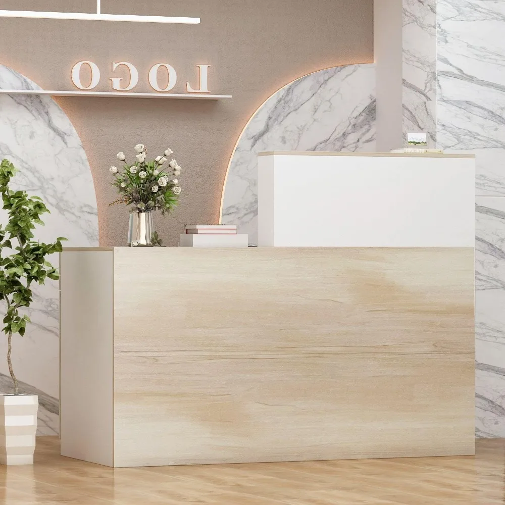 

Reception Desk Retail Counter with Lockable Drawer & Shelves, Front Counter Desk Reception Counter Table for Salon Lobby Shop