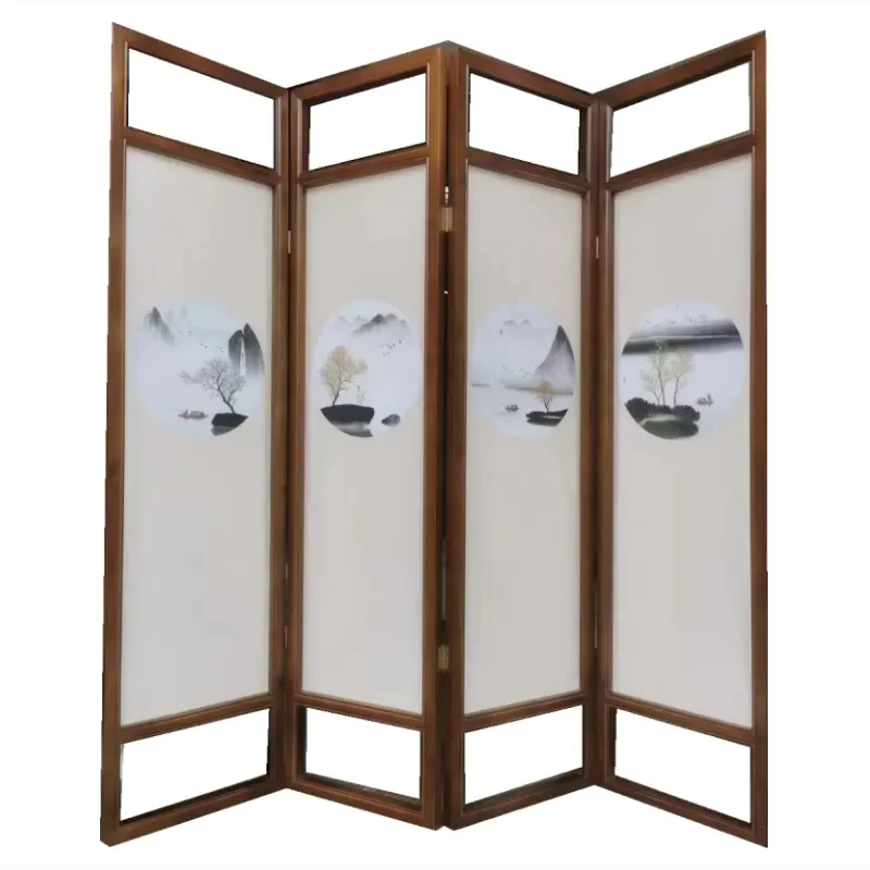 Chinese Solid Wood Folding Screen Room Divider Mobile Partition for Office Living Room Hotel Entrance Decor