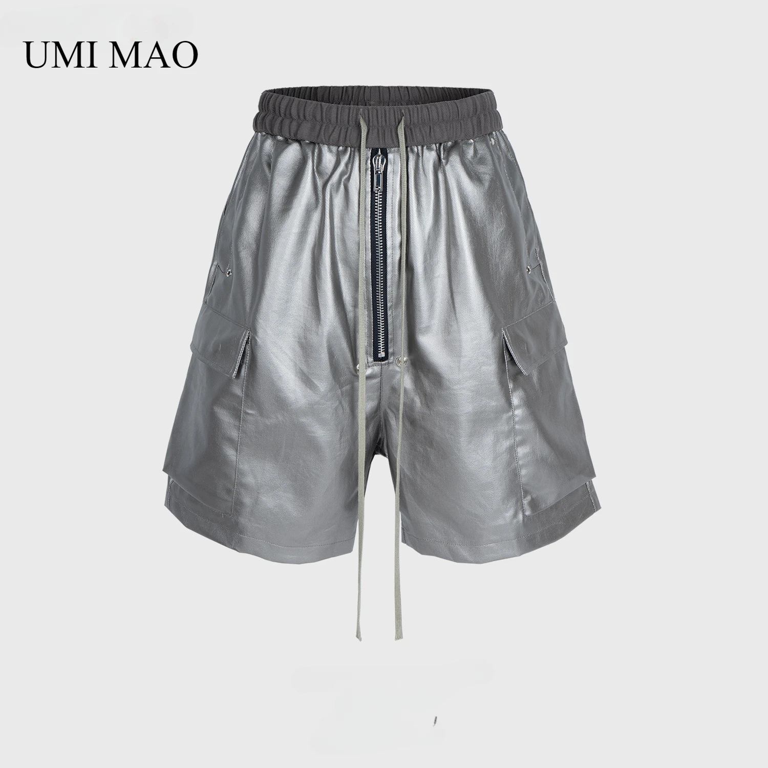 

UMI MAO men's clothing women's spring summer new casual pants men women same zipper long drawstring matte coated tooling shorts