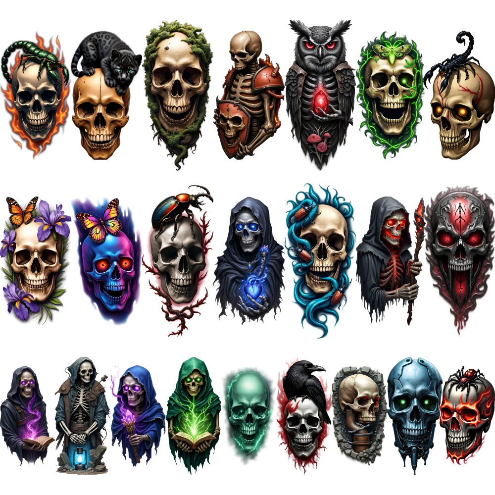 

9pcs Temporary Tattoo Skull Tattoos Waterproof Long-lasting Body Stickers Owl Tattoos Colorful Realism For Women Adults Arms