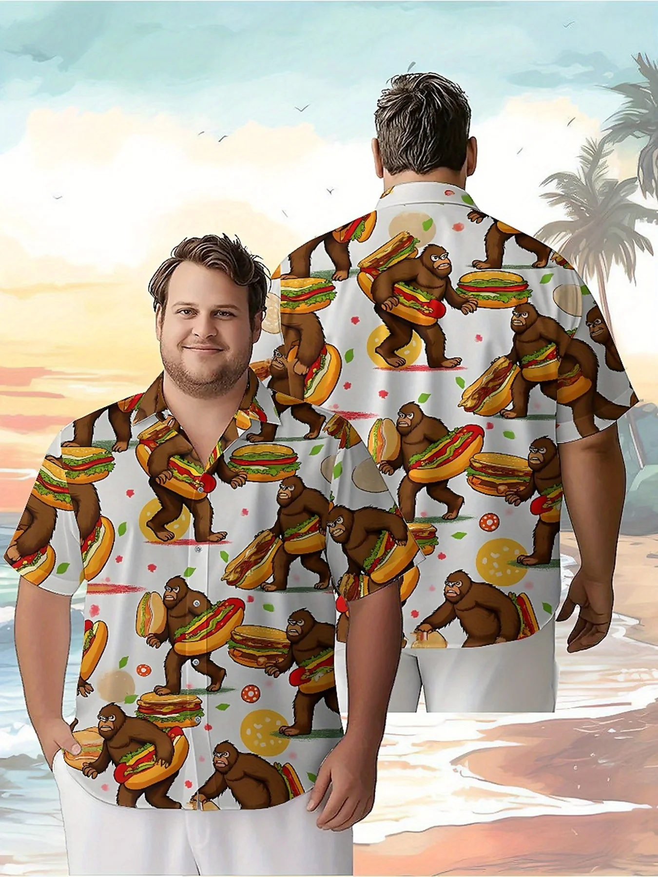 

Men's Plus Size Hawaiian Shirts Sasquatch Burgers pattern, Fashionable Aloha Shirt, Summer Casual Top,3D Unisex Clothes