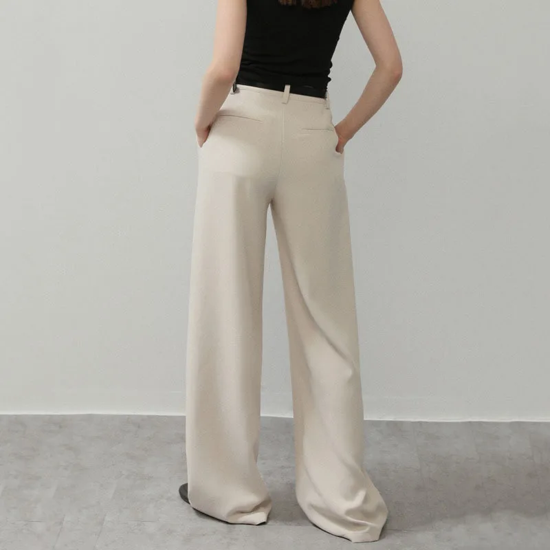 HKSH Summer New Women Wide Leg Pants Wrinkle-Resistant High-End Draped Elegant Fashion Simple Style Chic Casual Versatile HK9728