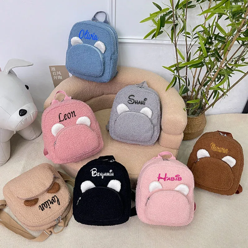 

Personalized embroidery new cute plush backpack for boys and girls autumn and winter small ear backpack kindergarten backpack