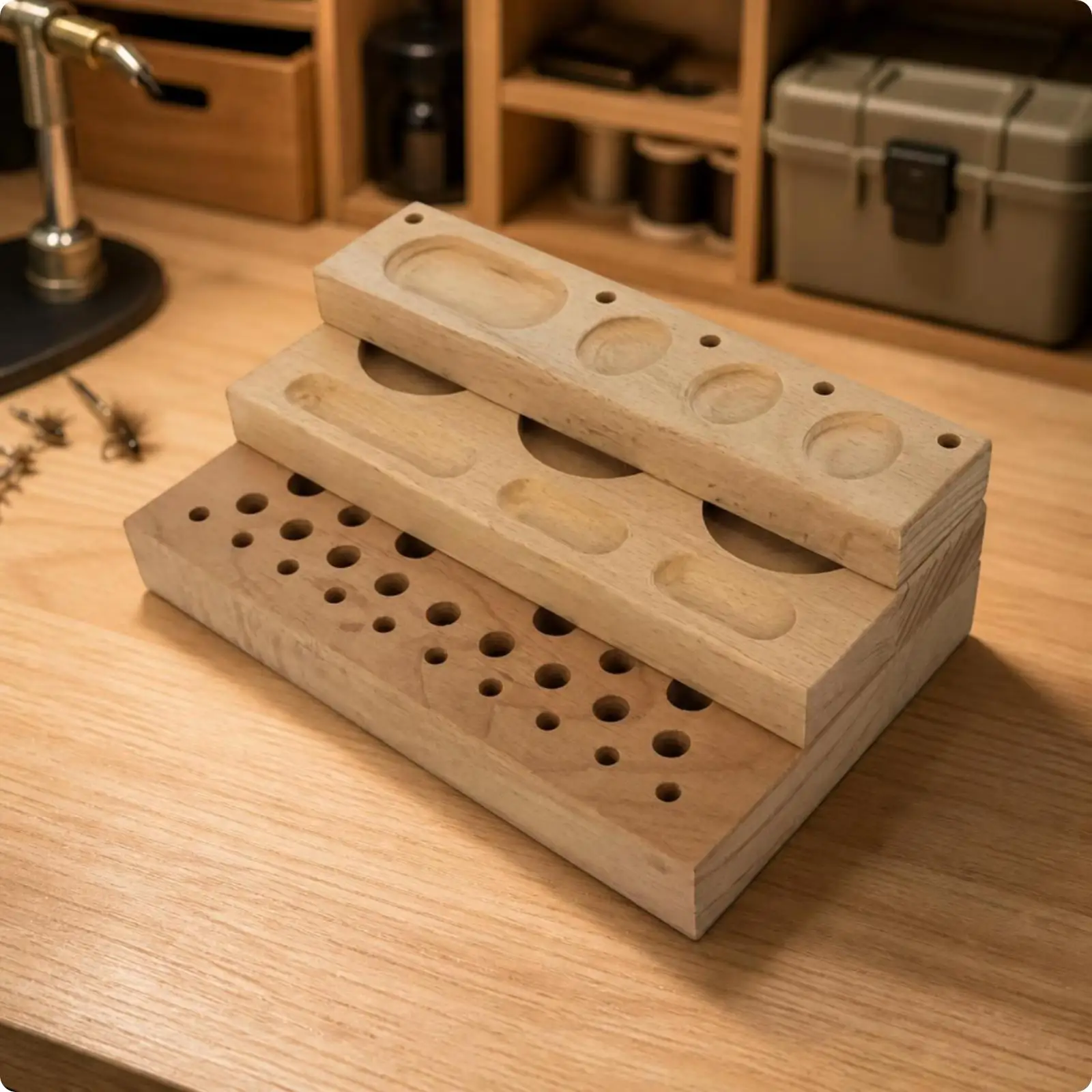 Fly Tying Tool Rack Drilled Holes Fly Tying Organizer Slotted Modular Desktop Organizer