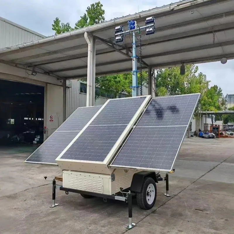 Portable Mobile Light Tower With LED Lighting White Emitting Solar Energy System IP65 Rating Solar Trailer For Sale