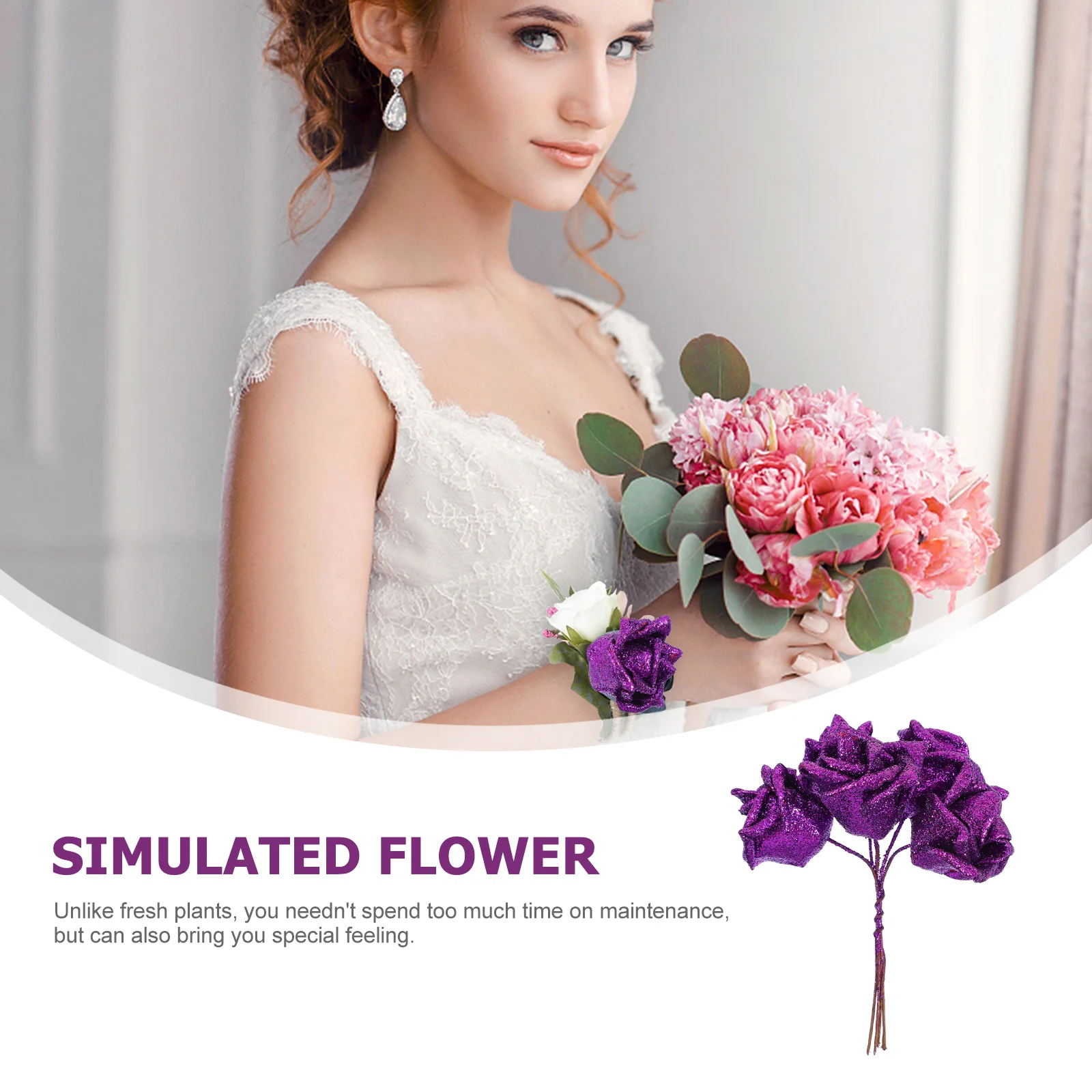 

50 Pcs Artificial Gypsophila White Wedding Decor Crystal Home Flower Purple Heads Bulk Flowers