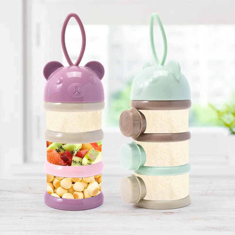 3/4 Layers Bear Baby Milk Powder Container Portable Independent Side Opening Infant Snack Storage Box Travel Feeding Container