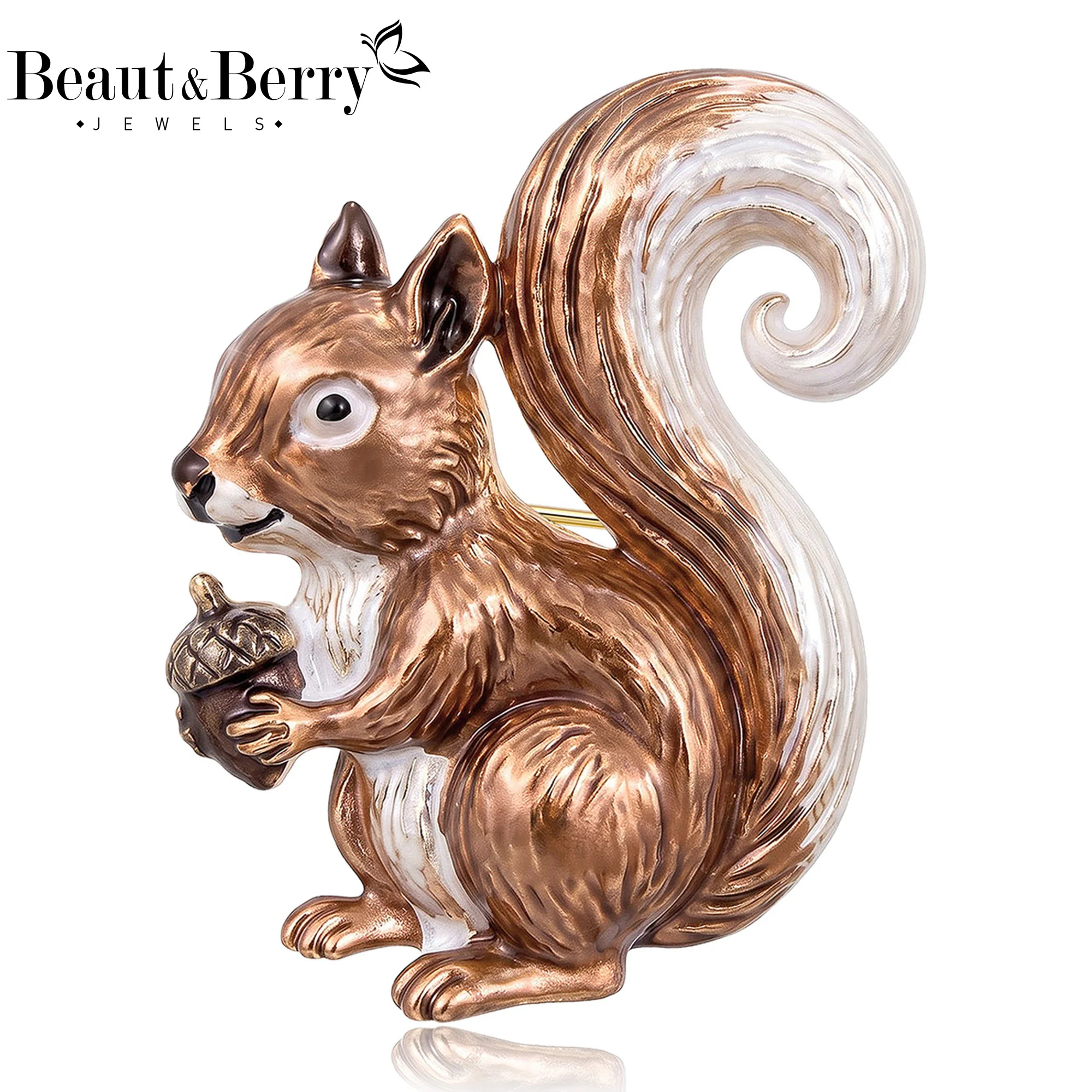 Beaut&Berry Classic Enamel Squirrel Brooches for Women Unisex Animal Pins Casual Party Jewelry Accessories Gifts Decoration