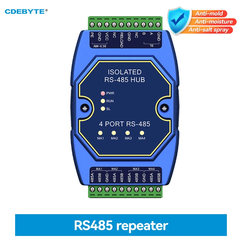 

RS485 Hub Industrial Grade 4-way RS485 to 1-way RS485 DC 9~40V CDEBYTE E810-R41 Optical Isolation Cached RS485 Isolated Hubs