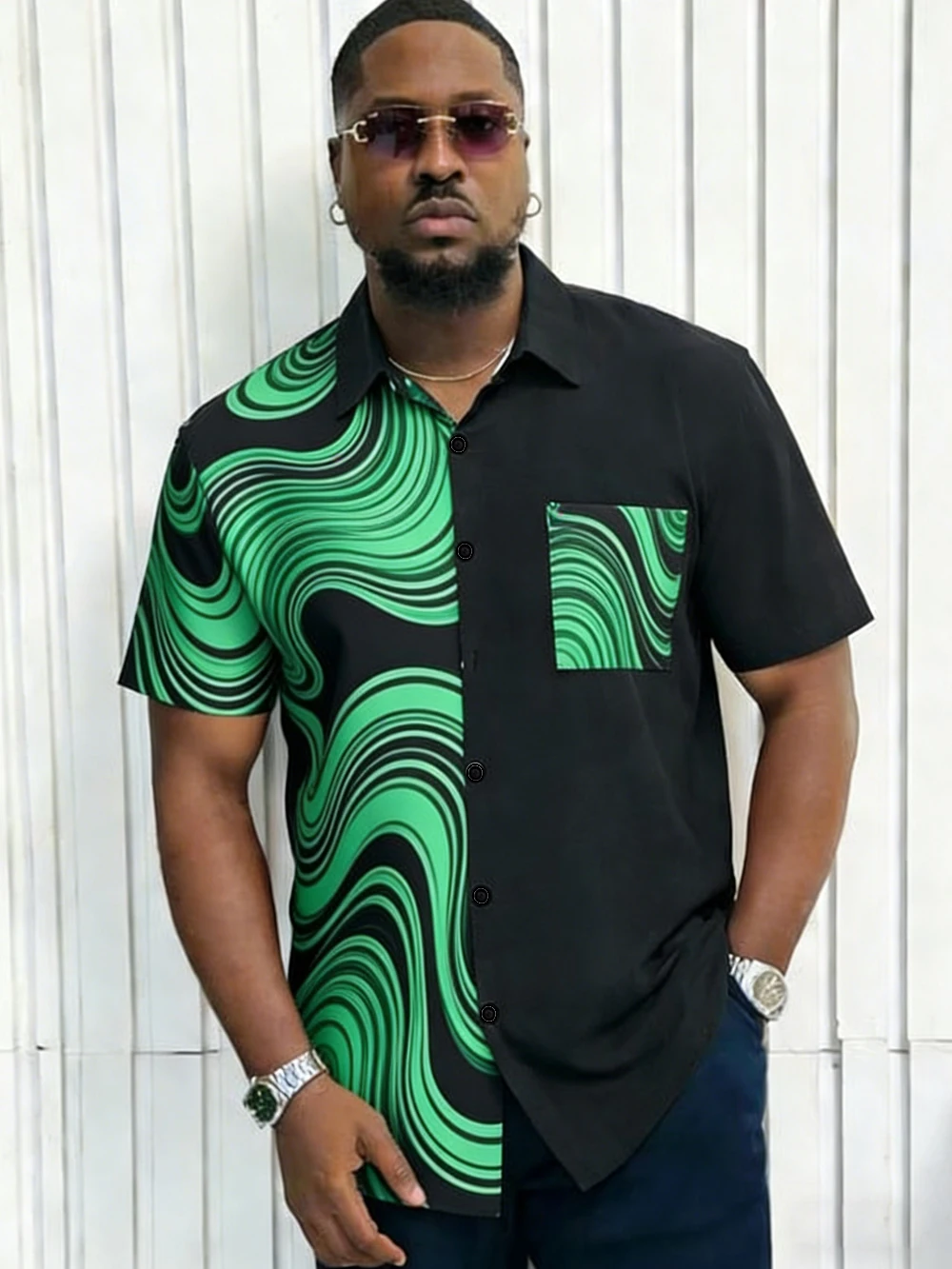 

2026 new color short-sleeved shirts with various patterns high-definition 3D printing black dark Hawaiian vacation social men's
