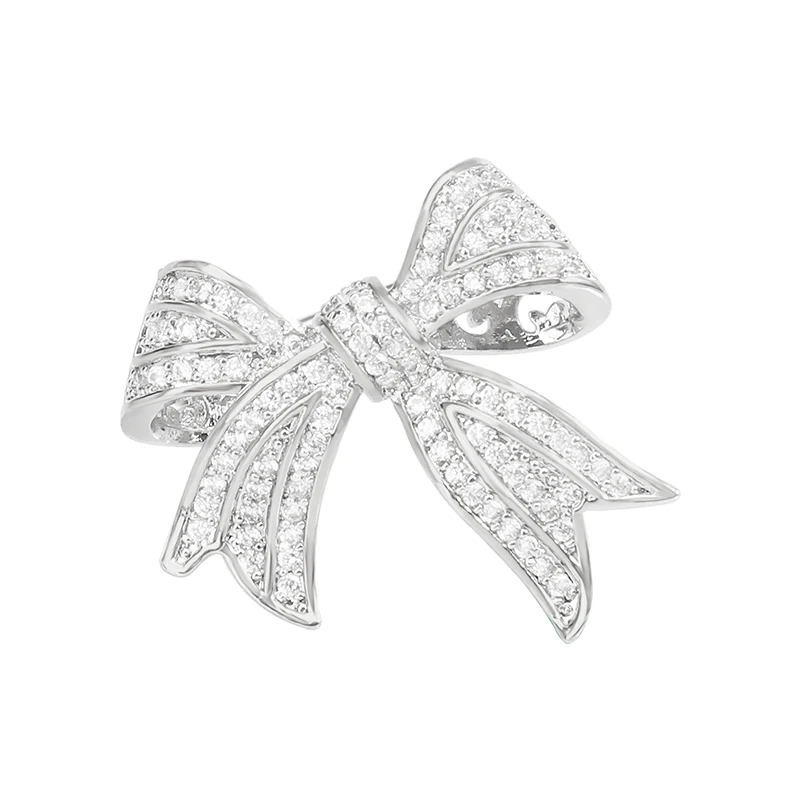 YYSuniee Silver-plated Brass Bow Brooches with White Cubic Zirconia Stylish Chic Women Brooch Jewelry Accessories