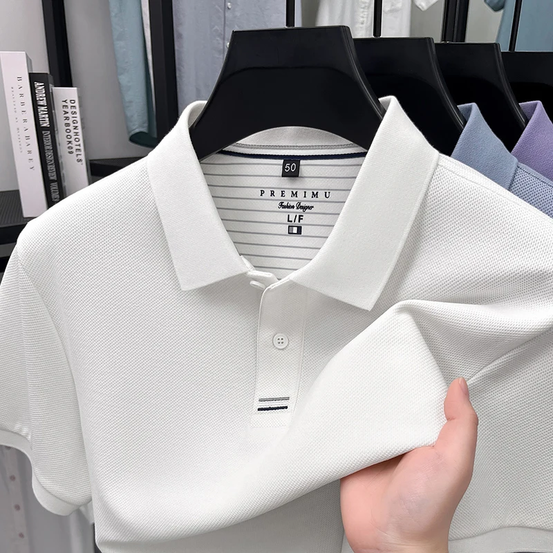 Luxury brand short sleeve polo shirt summer solid color business casual fashion T-shirt high-end comfort breathable men's wear