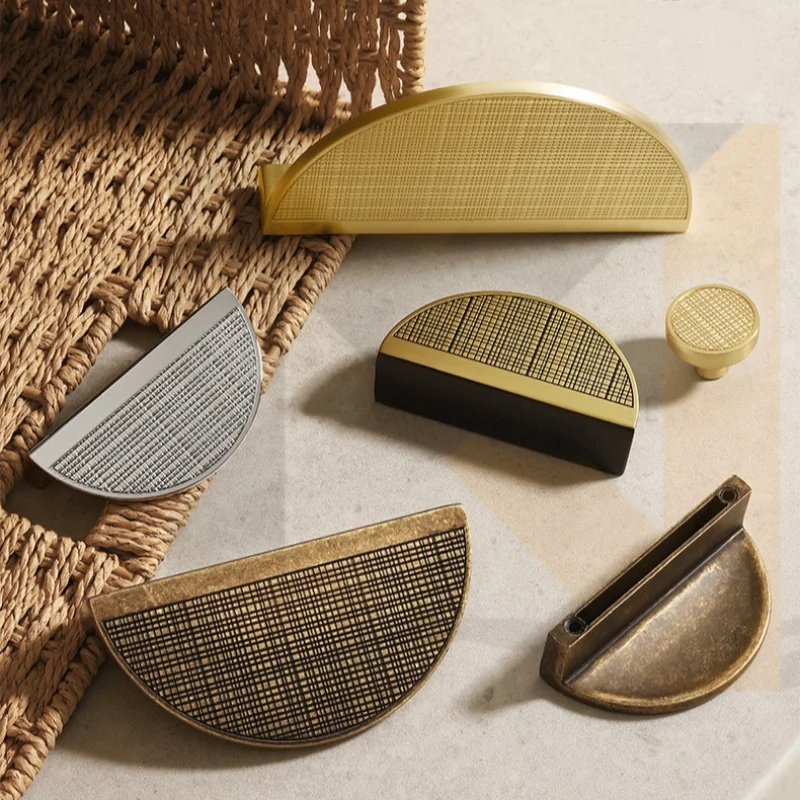 New Chinese Striped Semi-circular Kitchen Cabinet Door Handles Wardrobe And Cabinet Drawer Knobs Zinc Alloy Furniture Handles