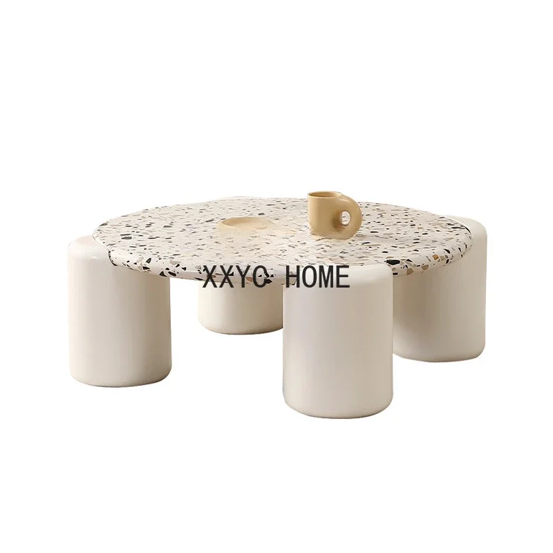 

Crèmestijl Terrazzo Salontafel Woonkamer Huis Klein Appartement Moderne Eenvoudige Ronde Kleine Theetafel