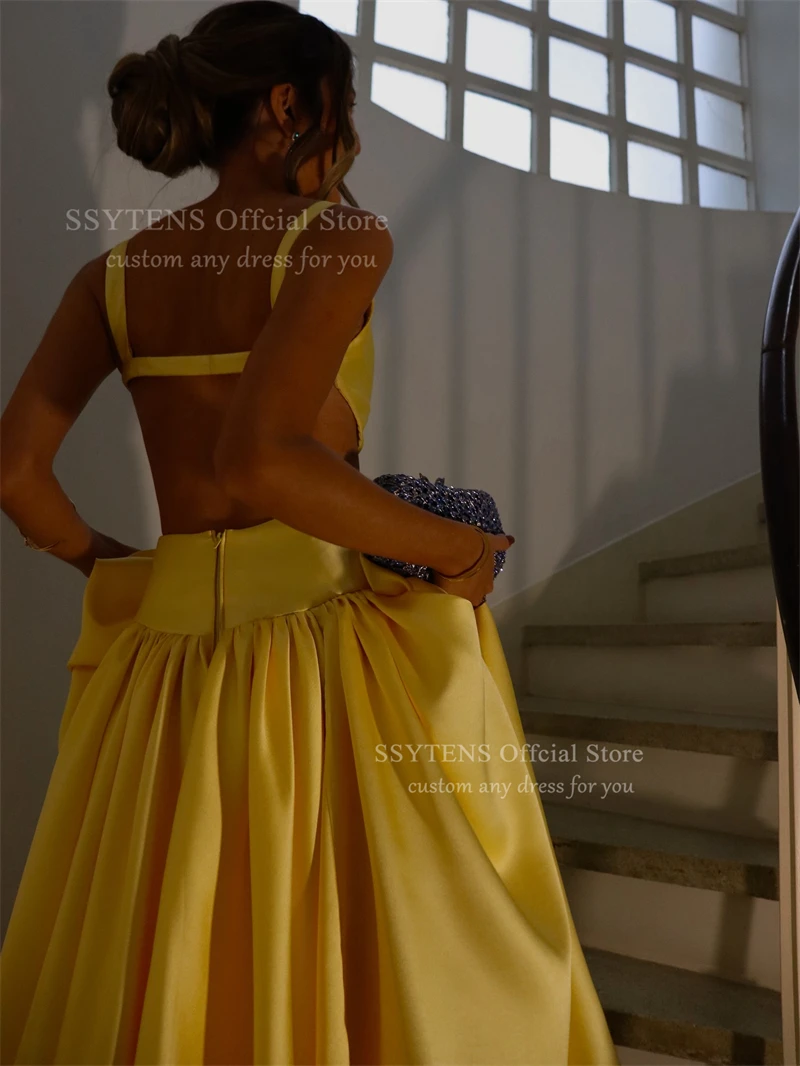 SSYTENS 매력적인 A라인 정장 이브닝 드레스 민소매 댄스 파티 드레스 등이 없는 새틴 특별 행사 파티 가운 맞춤형