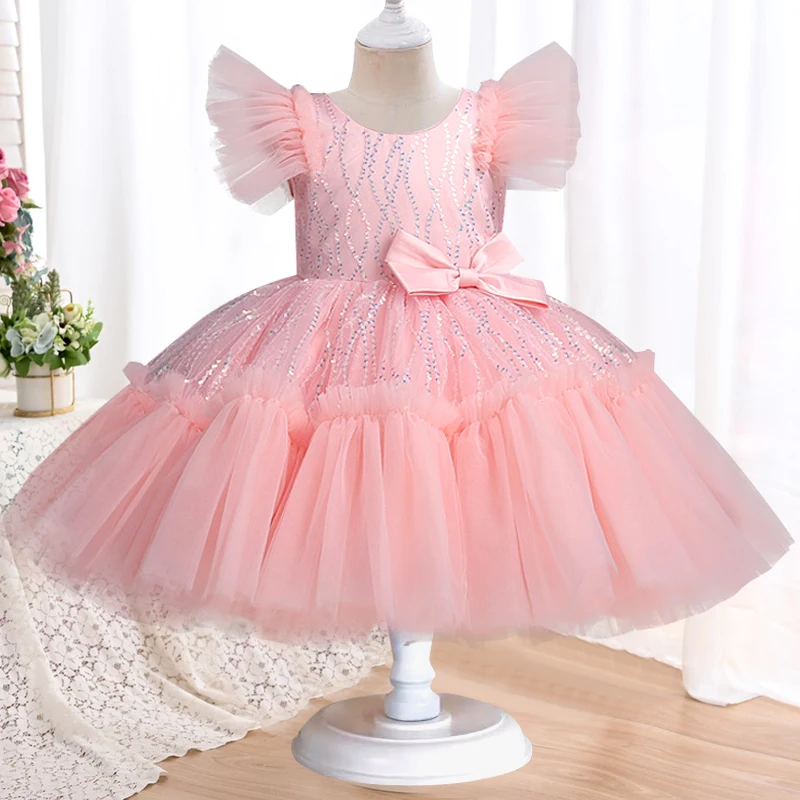 

Girls' Dress for Children New Summer Small Flying Sleeves Mesh Birthday Party Fluffy Cake Dress Clothes for Girls Aged 3-10