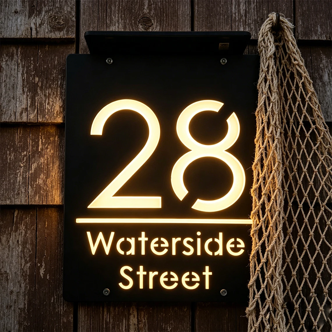 

Large Exterior Solar House Sign Personalized LED luminated 3D Acrylic Hollow-out Plaque Outdoor Family Name Waterproof Wall Door