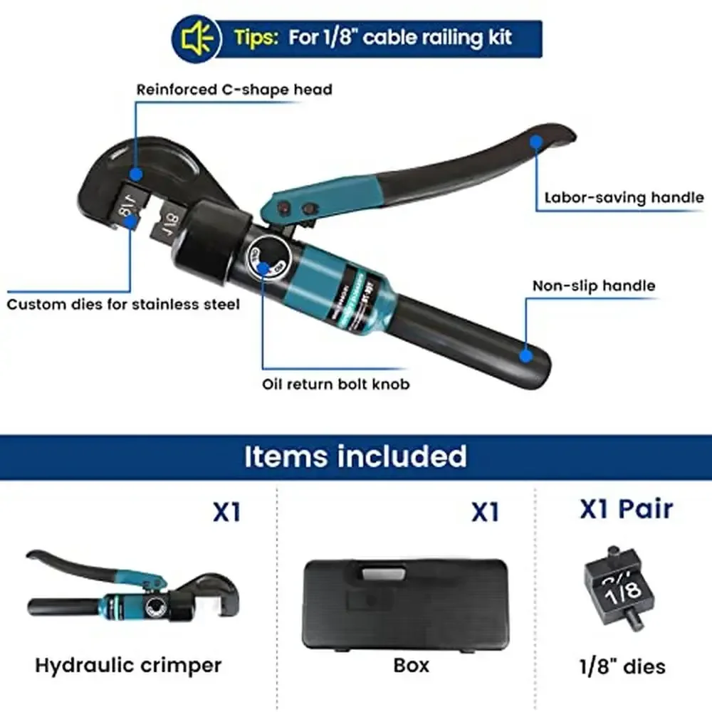 Custom Hydraulic Hand Crimper Tool 45KN Stainless Steel Cable Railing Hardware Kit