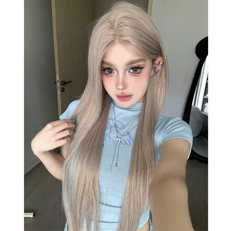Synthetic Long Wavy Wig Natural Middle Part Lace Pink Grey Mix Princess Inspired Daily Cosplay Costume Party Hair