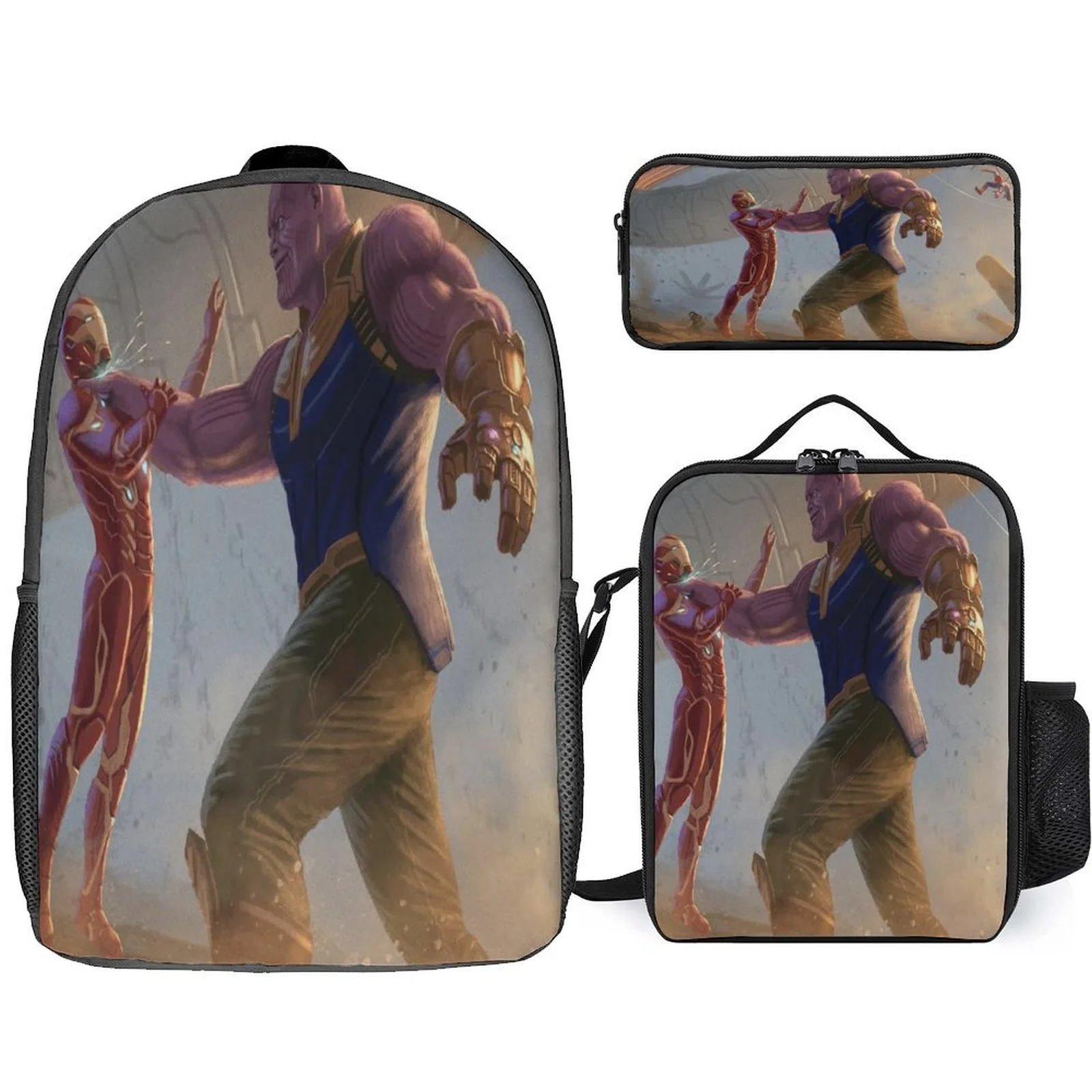 

Thanos Fashion Student Rucksack+Canvas Shoulder Bag+Pencil Case 3Pcs Set-Large Backpack for Boys Girls