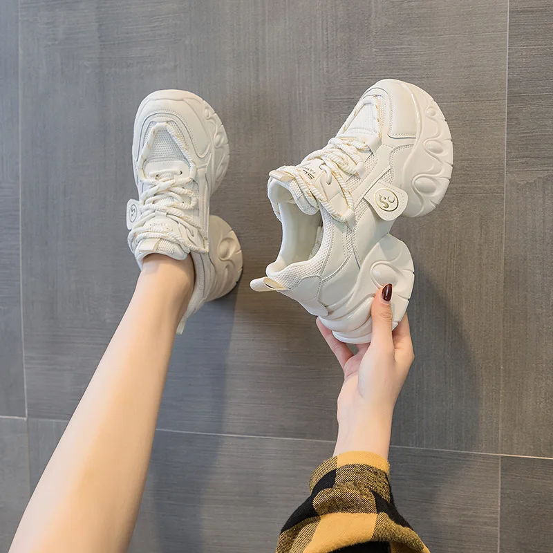 

Casual Dad Shoes Spring 2025 New Thick Bottom 7cn Heel Heightening Fashionable Leisure All-Match Women's Shoes Lace-Up Style