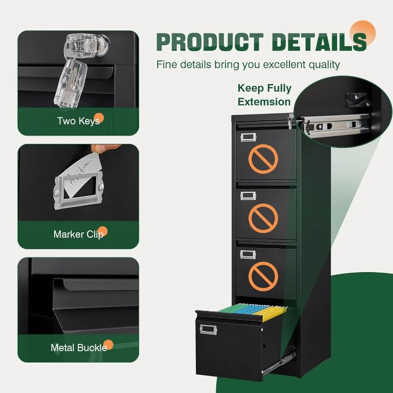 4 Drawer File Cabinet with Lock,Metal Office Filing Cabinets for Home Office- Storage A4/F4/Letter/Legal -Assembly Required