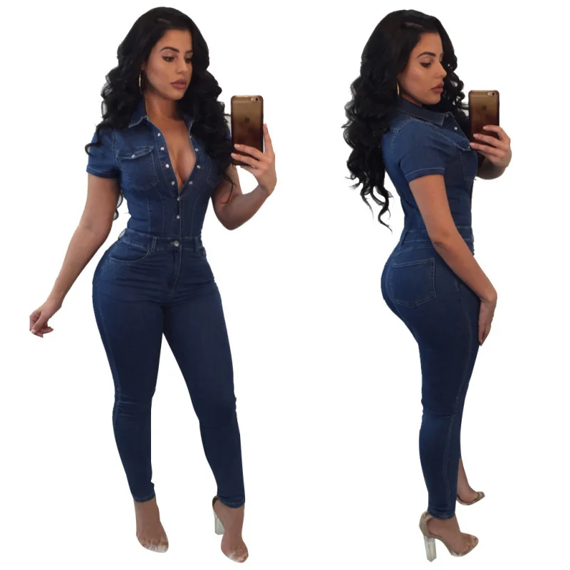 plus Size2018 Amazon Standard Size Cross-Border European and American Fashion Jeans Women's Slim Fit Casual Jumpsuit