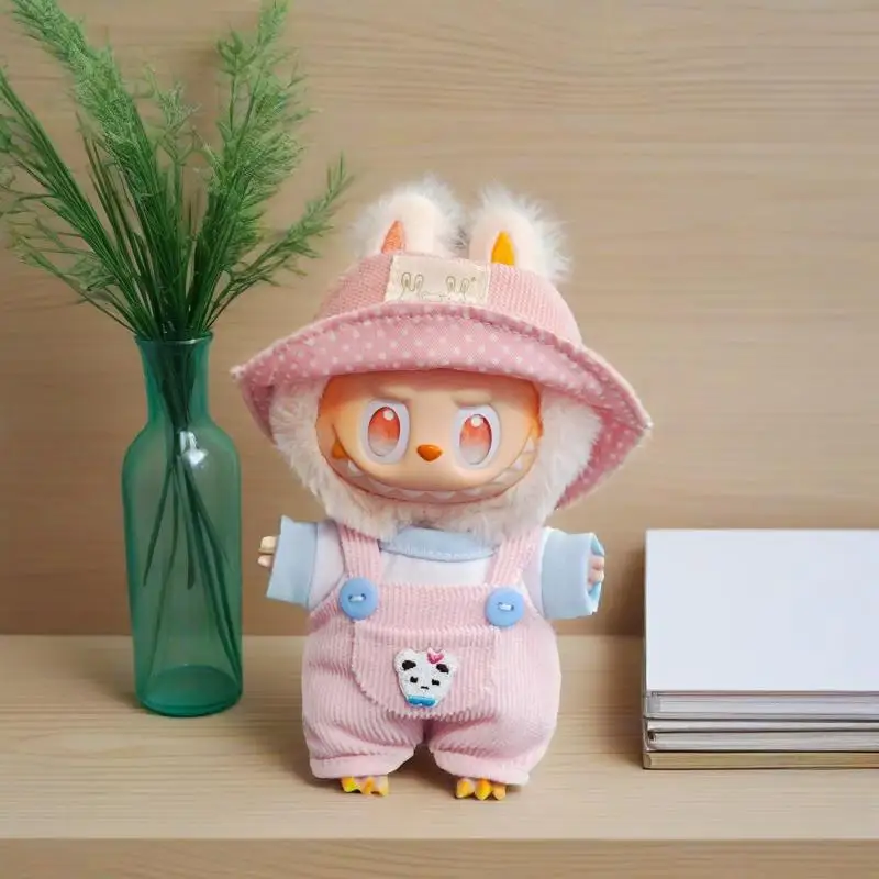 17cm Labubu 핑크 돼지 점프 슈트 의류 세트 아기 펜던트 의류 교체 트렌드 선물 허리 가방