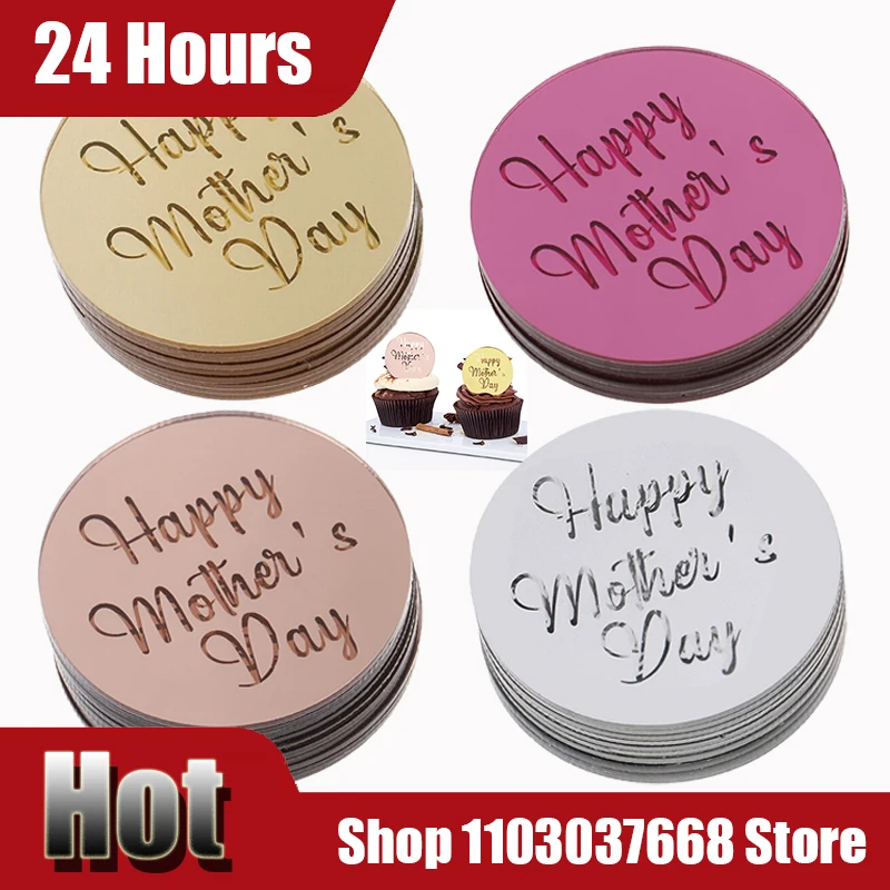 

50 шт., топперы для кексов с днем рождения, акриловые круглые десертные торт, украшения «сделай сам», вставная открытка, детские товары для дня рождения