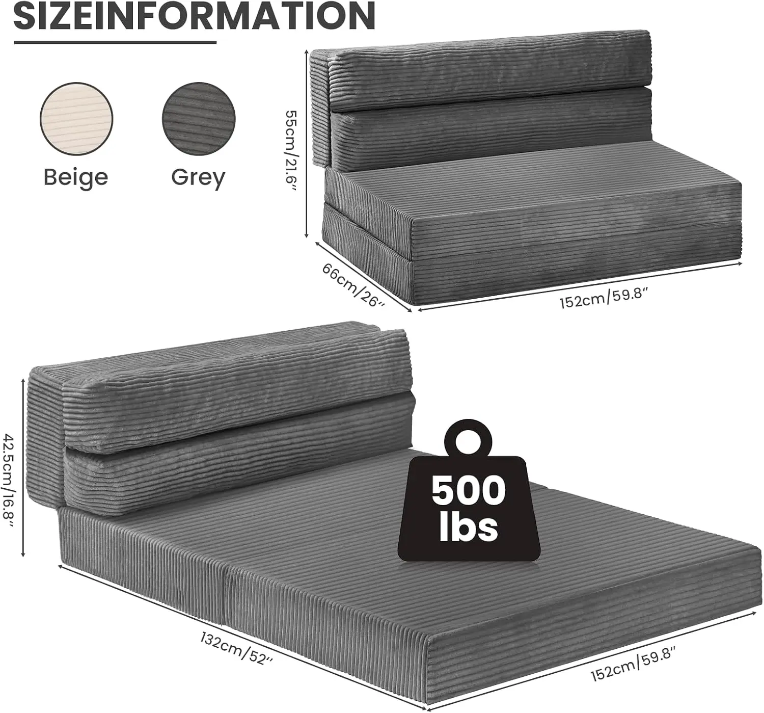 Convertible Sleeper Chair Folding Sofa Bed Pillow Foldable Mattress 2 In 1 Pull Out Loveseat Portable Floor Couch Lounge Grey Qu
