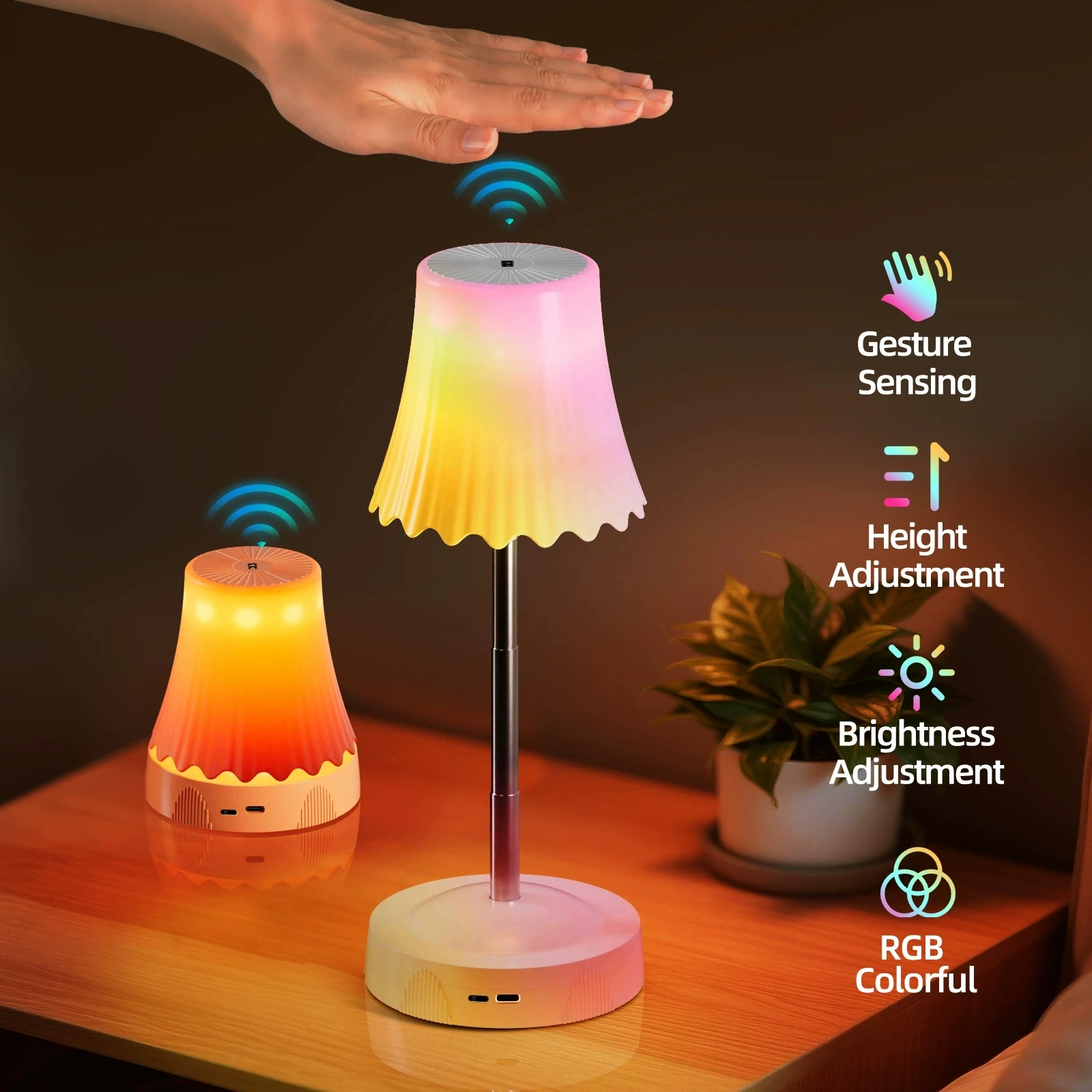 Luz ambiental con detección de cuerpo humano, lámpara de mesa con Control remoto recargable por USB, luz de ambiente RGB para mesita de noche, luz nocturna de altura ajustable