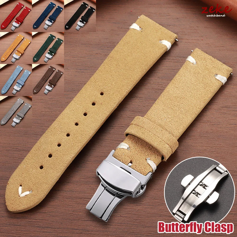 Bracelet de montre en daim souple à dégagement rapide, fermoir papillon, en cuir de veau, pour Seiko 18/20/22mm, pour Huawei Watch Gt3/Gt4