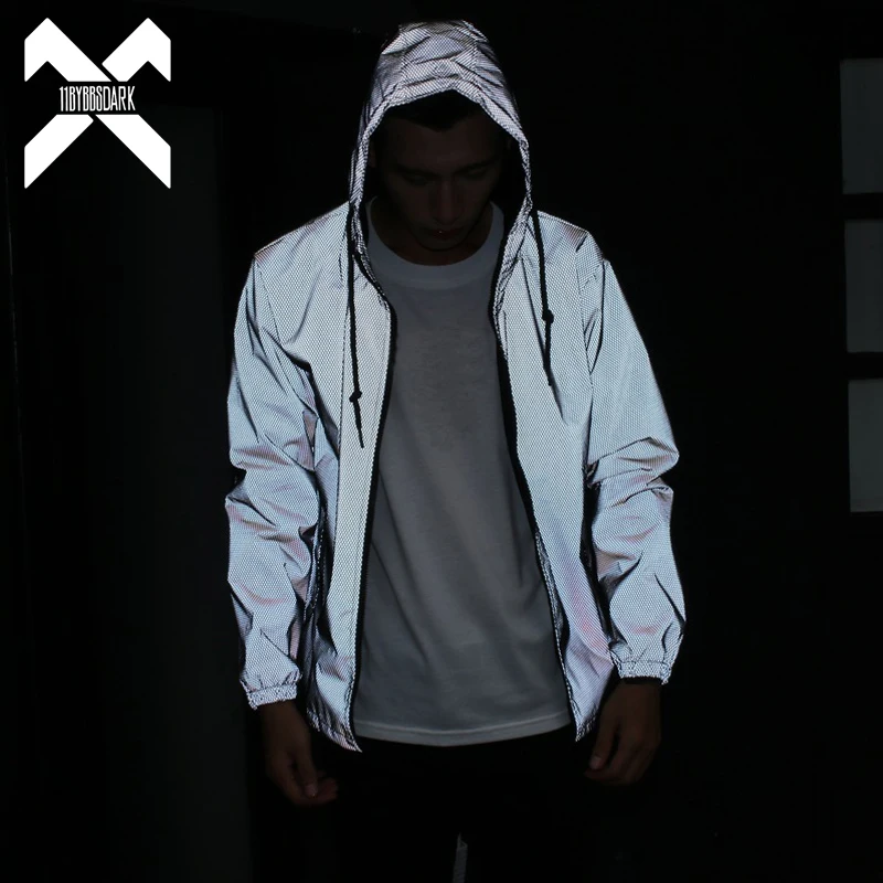 Tactical Reflective Jacket Coat 2023 New Men Hip Hop Cool Windbreaker Waterproof Pullover Couple Hooded Fluorescent Coat